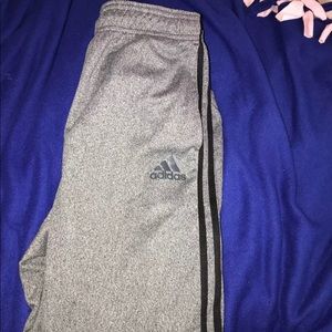 Adidas gray sweatpants with black strips